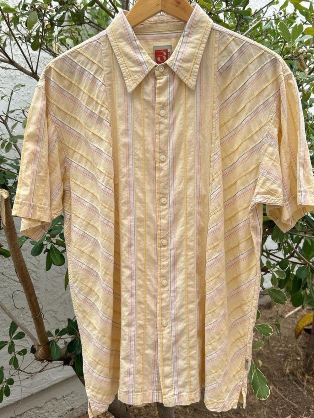 Vintage 2000s Edge Yellow Striped Cotton Button Up Shirt Men’s L
